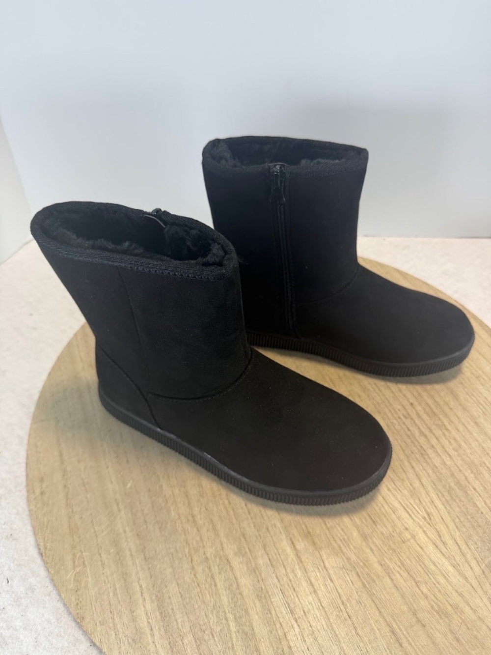 Cat & Jack Girls Size 3 Black Faux Suede Winter Boots Faux Fur Zip NWT
